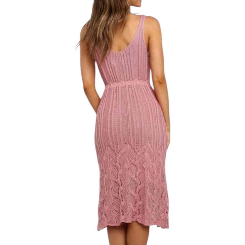 Sleeveless Pink Knit Midi Dress - Picture 2 of 9